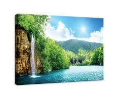 Welt-der-TräumeWANDBILD CANVASBILD Wandbild Leinwandbild Kunstdruck Canvas | Wasserfall | O7 (50cm. x 70cm.) | Canvas Picture Print PP10201O7-MS | Natur Wasserfall Wasser Blick Grün