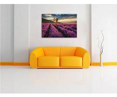 Traumhafte Lavendel Provence mit einsamen Baum Format: 100x70 auf Leinwand, XXL riesige Bilder fertig gerahmt mit Keilrahmen, Kunstdruck auf Wandbild mit Rahmen, günstiger als Gemälde oder Ölbild, kein Poster oder Plakat