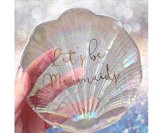 TUOP Meerjungfrau-Muschel-Glasteller, Schmuck, Aufbewahrungstablett, Ring, Schmuck, Hochzeitsdekoration Buchstabe