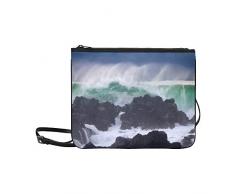 WYYWCY Wasserwand wie ein Tsunami Dangerous Reef Pattern Benutzerdefinierte hochwertige Nylon Slim Clutch Crossbody Bag Umhängetasche