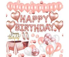 Geburtstagsdeko Rosegold Deko,Aivatoba Happy Birthday Decorations Girlande Balloon, Rosegold Konfetti Luftballons, Tischdeko Geburtstag Deko zum Mädchen