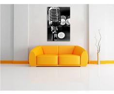 Monocrome, Altes Retro Mikrofon , Format: 60x40 auf Leinwand, XXL riesige Bilder fertig gerahmt mit Keilrahmen, Kunstdruck auf Wandbild mit Rahmen, günstiger als Gemälde oder Ölbild, kein Poster oder Plakat