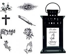 UDIG Trauer-Laterne Metall schwarz Mod. 4 mit ind. Text und Motiv 28x15,5x15,5 cm Grablaterne Grablicht Trauerlaterne Trauerlicht