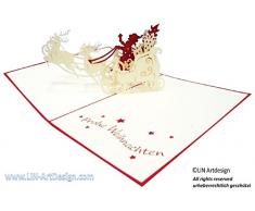 LIN POP UP Karte 3D Grußkarte Weihnachtskarten Weihnachtsmann auf Rentiere (DE # 420)