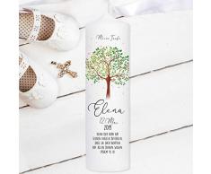 Wandtattoo Loft Taufkerze Junge oder Mädchen Lebensbaum Baum - Kerze zur Taufe, Geburt Kommunion weiß 25 x 7 cm mit Name, Datum, ggf. Taufspruch (abgebildeter Taufspruch)