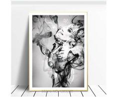 RuiChuangKeJi Nordische Plakate Sexy Rauchfrau und druckt Schwarzweiss-Wandkunst-Leinwand-Malerei-Mädchen-Bild für Wohnzimmer 60x80cm kein Rahmen