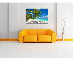 Palmenstrand Bild auf Leinwand, XXL riesige Bilder fertig gerahmt mit Keilrahmen, Kunstdruck auf Wandbild mit Rahmen, guenstiger als Gemaelde oder Bild, kein Poster oder Plakat, Format:120x80 cm