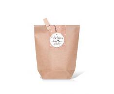 10 kleine braune Geschenktüten + Holzklammer und Aufkleber rosa, grau, weiß gepunktet SCHÖN, DASS DU DA BIST; Gastgeschenke für Feste wie Hochzeit, Geburtstag & Co. (14 x 22 x 5,6 cm)
