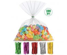 Cellophantüten klar 20 x 30 cm, Anstore Zellophantüten Tütchen transparent Zellophanbeutel Candy bar, Süßigkeiten Bonbons tüten OPP Geschenktüten Plätzchen mit 100 Stück Twist Bindungen