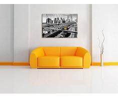 Gelbes Taxi in New York auf Brücke Format: 100x70 auf Leinwand, XXL riesige Bilder fertig gerahmt mit Keilrahmen, Kunstdruck auf Wandbild mit Rahmen, günstiger als Gemälde oder Ölbild, kein Poster oder Plakat