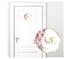 Grandora Türaufkleber WC mit Blumenranke I 20 x 18 cm (BxH) I Wandsticker Badezimmer selbstklebend Klo Wandaufkleber Toilette Wandtattoo DL444