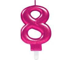 Carpeta Zahlenkerze * Zahl 8 * in PINK mit Steckfuß | ca. 10cm x 6cm groß | Deko 8. Geburtstag Geburtstagskerze Kerze