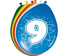 Folat 08209 9. Geburtstag Ballons 30 cm-8 Stück, Mehrfarbig