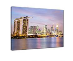 Wandbild - Singapur - Skyline II - Bild auf Leinwand - 80x60 cm einteilig - Leinwandbilder - Städte & Kulturen - Asien - Hotel Marina Bay Sands - Wolkenkratzer - beleuchtet