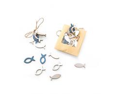 24 kleine Holz Fische (3,5 cm) in blau, beige, weiß als Tischstreu, Streudeko oder zum Scrapbooken