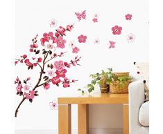 WandSticker4U®- Wandtattoo KIRSCHBLÜTE Rot I Wandbilder: 120x50cm I Wand-aufkleber Blumen Zweig Schmetterlinge Pfirsich Blüte Sakura I Deko für Wohnzimmer Schlafzimmer Küche Fenster Möbel