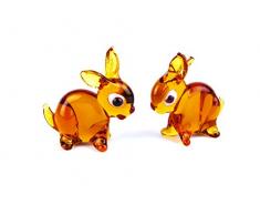 Hase aus Glas, Glastier, Glasfigur, 2 Stück Glashasen, Lauscha, Handarbeit braun