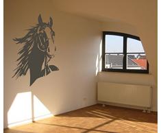 Wandtattoo - Pferdekopf mit Mähne - Reitsport - Tiermotiv - verschiedene Farben und Größen (M070 Schwarz, 860 mm x 600 mm)