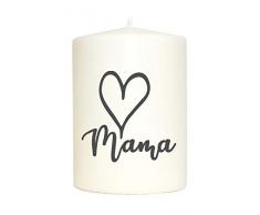 WB wohn trends Kleine Spruchkerze weiß, Mama Herz, Aufdruck grau, 10x7cm, Kerze mit Spruch Motiv-Kerze