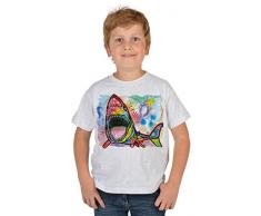 Hai-Motiv Kindershirt - Kunstdruck Hai - buntes Haishirt für Kinder : Shark - Tiermotiv Hai Kinder T-Shirt Gr: XL= 158-164