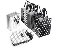 HO2NLE 12 Stk Geschenktaschen mit Henkel Geschenktüten Papiertüten Kraftpapier Mitgebsel Tüten für Partys Hochzeiten Geburtstage Feiern Mitbringsel 18 x 23 x 10 cm Schwarzweiss-Muster Präsenttüten