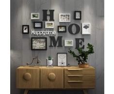 TGDY Fotorahmen Wand Massivholz Galerierahmen Kombi Collage Kreativ Bilderwand Wand Fotorahmen Restaurant Hintergrund Wanddeko Wanddeko Wandkollektion 10er Set Mode Schwarz