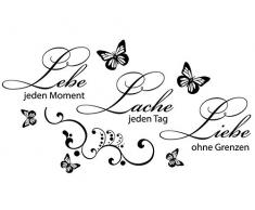 Wandtattoo-bilder® Wandtattoo Sprüche Lebe jeden Moment, Lache jeden Tag Wandsticker Wandaufkleber Wanddeko Schmetterlinge Farbe Schwarz, Größe 100x53