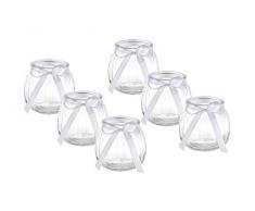 casa-vetro 12 x Deko-Vase Schleife Weiss oder rosa Kleine Teelichtgläser Tisch-vase Dekoration Windlicht Teelicht-Gläser Hochzeit Party Set Flasche Glas klar (12 x Weisse Schleife)
