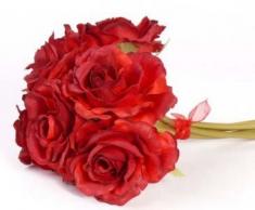 Rosenstrauß, mit 6 Kunstblumen mit dunkelroter Blüte, Länge 20cm - Kunsblumen künstliche Blumen Kunstpflanzen künstliche Pflanzen Blumen