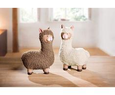 2er Set Deko Figur “Lamapaar” aus Terracotta mit Wolle, Lama, Keramikfigur, Dekofigur