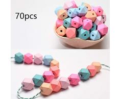 DAHI perlen 70stk holzperlen 15mm bunt holzkugeln gemischte Holz perlen mit Loch bastelnperlen für DIY Schmuck Herstellung (bunt-C/15mm-70stk)