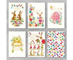 PremiumLine Grußkarten Ostern Set 6 Stück inkl. Umschlag Frohe Ostern Osterhase Ostereier 11,5 x 17,5 cm Osterkarten gedruckt auf umweltfreundlichem Naturkarton