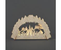 Konstsmide 2833-100 LED Holz Silhouette Weihnachtsdorf 10 warm weiße Dioden / 4.5V Innentrafo oder Batt.: 3xAA 1.5V / Natur