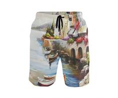 DEZIRO Herren Badehose Ölgemälde Maritim City Badehose Strandhose schnelltrocknend Gr. XL, 1