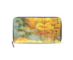 Damen Geldbörsen Künstler Ölgemälde Natur Herbst Herbst Wald Leder Passport Wallet Portemonnaie Zip Handtaschen