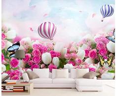 3D Tapete Pink Rose Heißluftballon Schmetterling Romantik Wandbilder Wohnzimmer Modern Tapeten Wand Dekoration