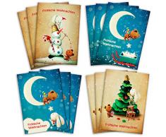 Weihnachtskarten / 12-Set Weihnachtspostkarten / 4 verschiedene Motive / Weihnachtsgrüße / Grußkarten zu Weihnachten / Kartentext: fröhliche Weihnachten (12 Karten)
