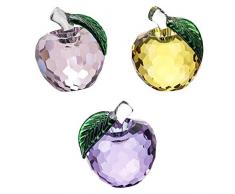 LOVIVER Kristallfigur Äpfel Skulptur Glasskulptur Dekofigur Glasfigur, Gelb + Lila + Rosa