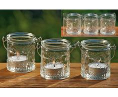 Windlichter, Teelichthalter Country 3er-Set aus Glas zum Aufhängen, Ø ca. 6 cm