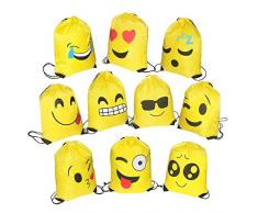 FORMIZON 10 Stück Kinder Emoji Turnbeutel Rucksack, Mitgebsel Kindergeburtstag Gastgeschenke Beutel Geschenktüte Party Favors für Geschenktaschen Smiley Geburtstagsfeier Partytüten