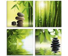 Artland Glasbilder Wandbild Glas Bild Set 4 teilig je 30x30 cm Quadratisch Asien Wellness Zen Spa Steine Bambus Steinpyramide Entspannung S6BJ