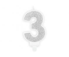SiDeSo® Zahlenkerze Geburtstagkerze Kuchendeko Geburtstag Glitzer (3 Silber)
