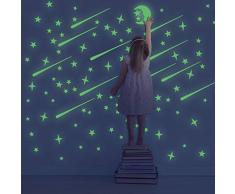 leuchtsterne mond selbstklebend,Leuchtsticker,sternenhimmel aufkleber,Fluoreszierend sticker,Leuchtsterne Punkten und Mond Wandaufkleber,Leuchtmond. (211)