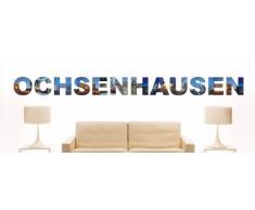 Wandtattoo farbige Wandschrift Städtename Ochsenhausen mit Sehenswürdigkeiten 96 x 8 cm Länge
