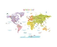 DECOWALL DAT-1306N Farbenfrohe Bunt Weltkarte Wandtattoo Wandsticker Wandaufkleber Wanddeko für Wohnzimmer Schlafzimmer Kinderzimmer (Groß) (Englisch Ver.)