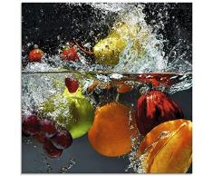 Artland Glasbilder Wandbild Glas Bild einteilig 50x50 cm Quadratisch Früchte im Wasser Obst Frucht Cocktails Erdbeere Orange Limette Zitrone S7LQ