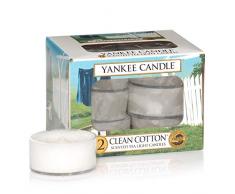 Yankee Candle Clean Cotton Teelichter, Kerzenwachs, weiß, 12er Pack