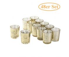 NEWLIGHTRUE Teelichtgläser 48 Stücke Gold Glas Votive Kerzenhalter Geschenk oder Tischdeko für Geburtstag, Ostern, Hochzeit, Muttertag (Gold)