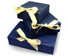 3 Geschenkboxen | Set mit verschiedenen Größen | Edles Design mit Schleifen | Geschenk-Schachtel Geschenk-Karton (blau)