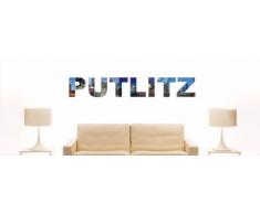 Wandtattoo farbige Wandschrift Städtename Putlitz mit Sehenswürdigkeiten 180 x 28 cm Länge